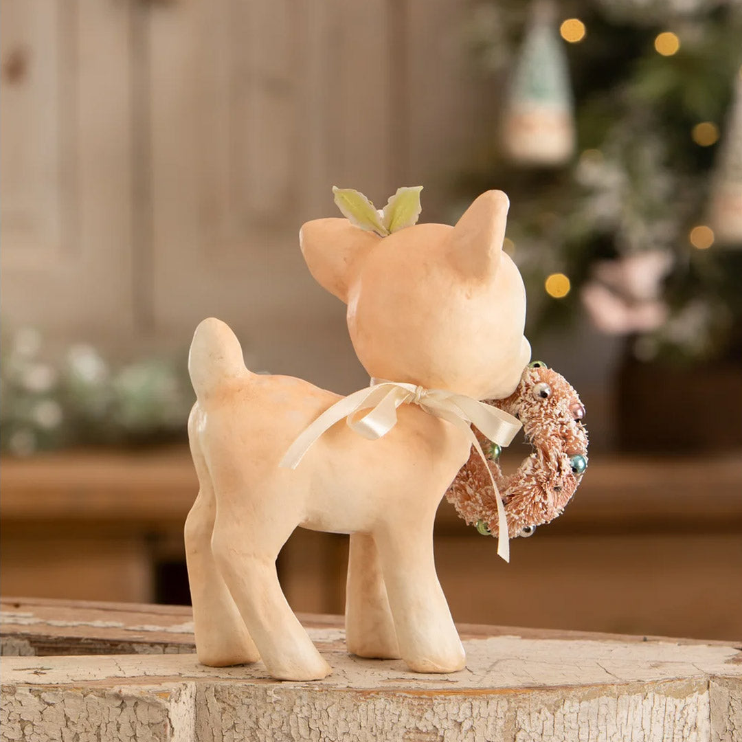 Bethany Lowe Pink Reindeer with Wreath back