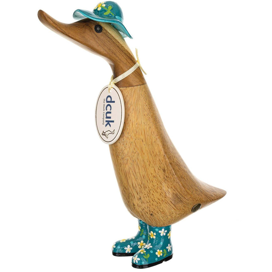 Floral Hat and Boots Ducklings teal front