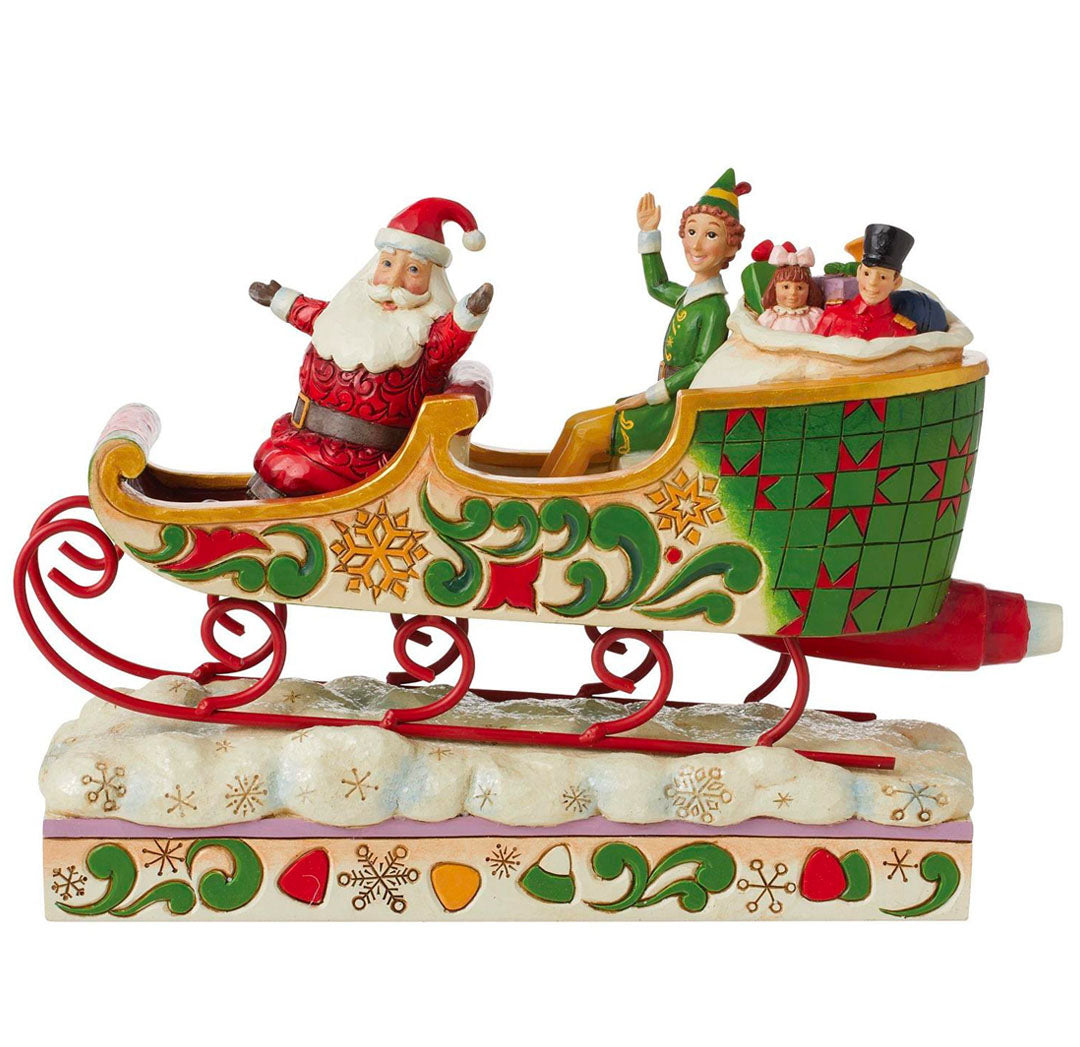 Jim Shore Buddy Elf with Santa in Sleigh 7.87" side