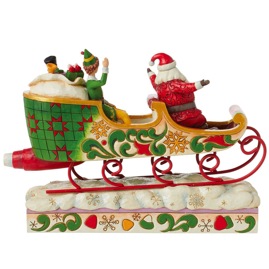 Jim Shore Buddy Elf with Santa in Sleigh 7.87" back