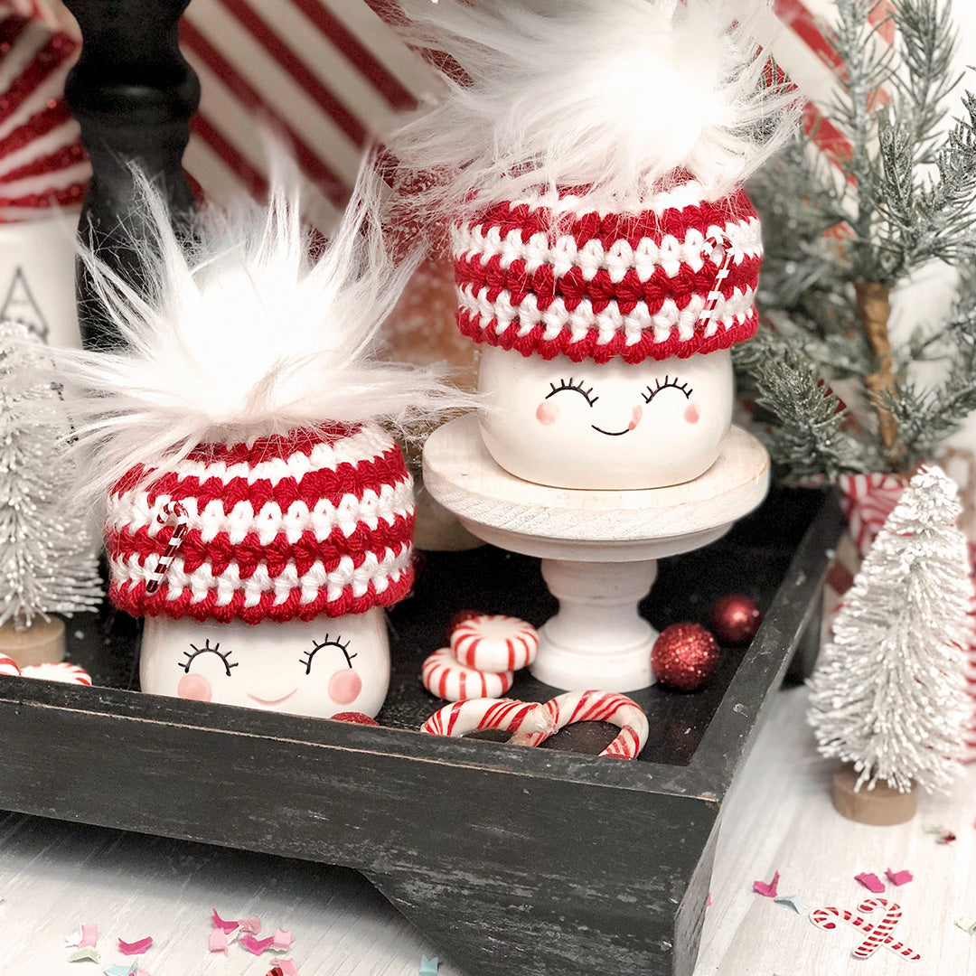 Candy Cane Crochet Marshmallow Mug Hat - 1 Hat