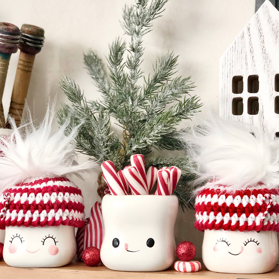 Candy Cane Crochet Marshmallow Mug Hat - 1 Hat