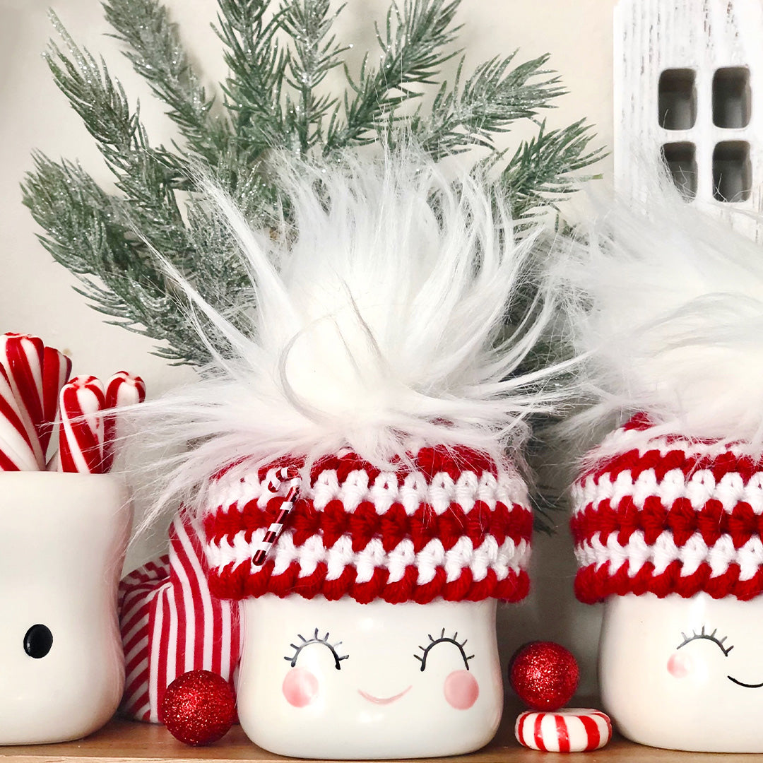 Candy Cane Crochet Marshmallow Mug Hat - 1 Hat