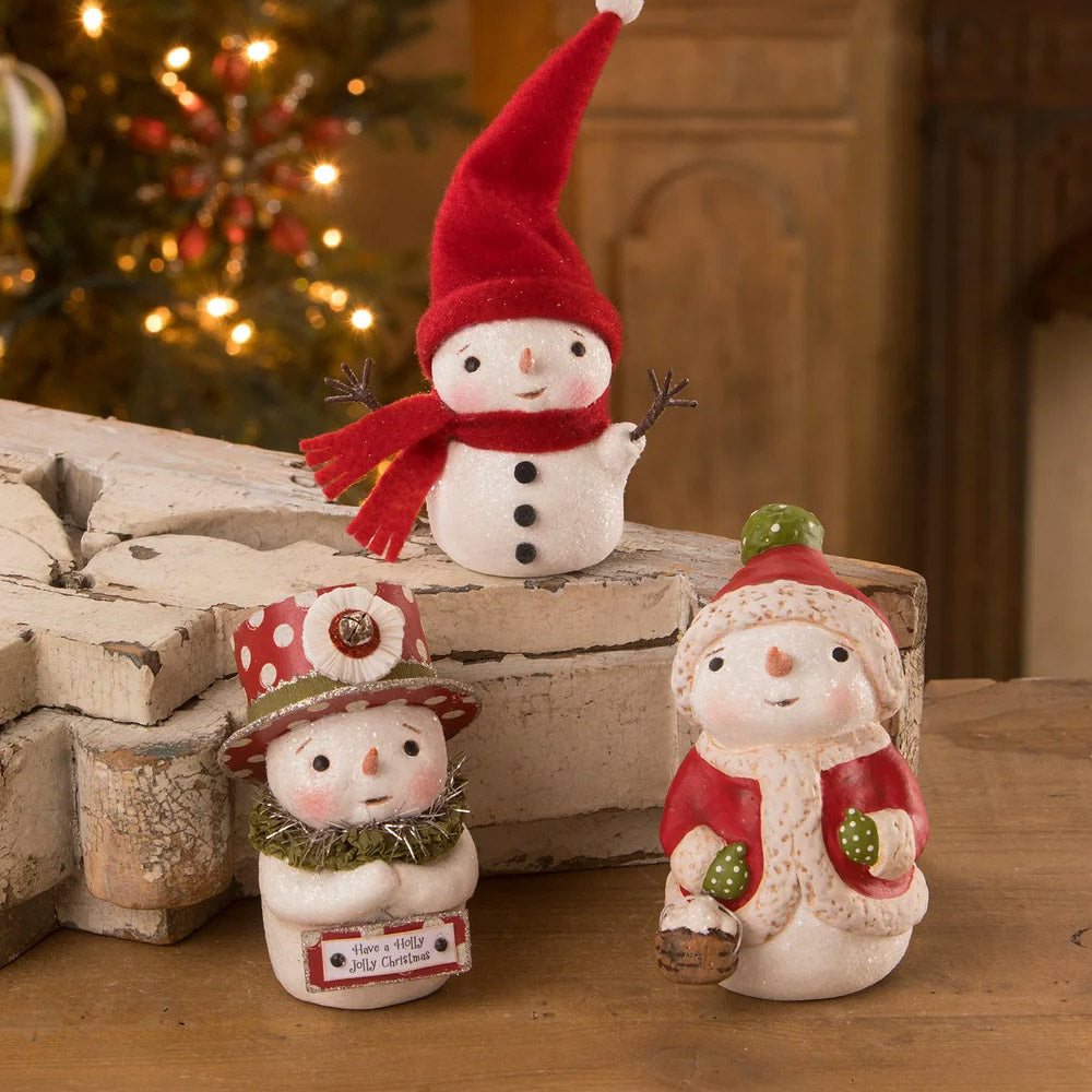 Holly Jolly Top Hat Snow Buddy Christmas Figurine by Michelle Allen set