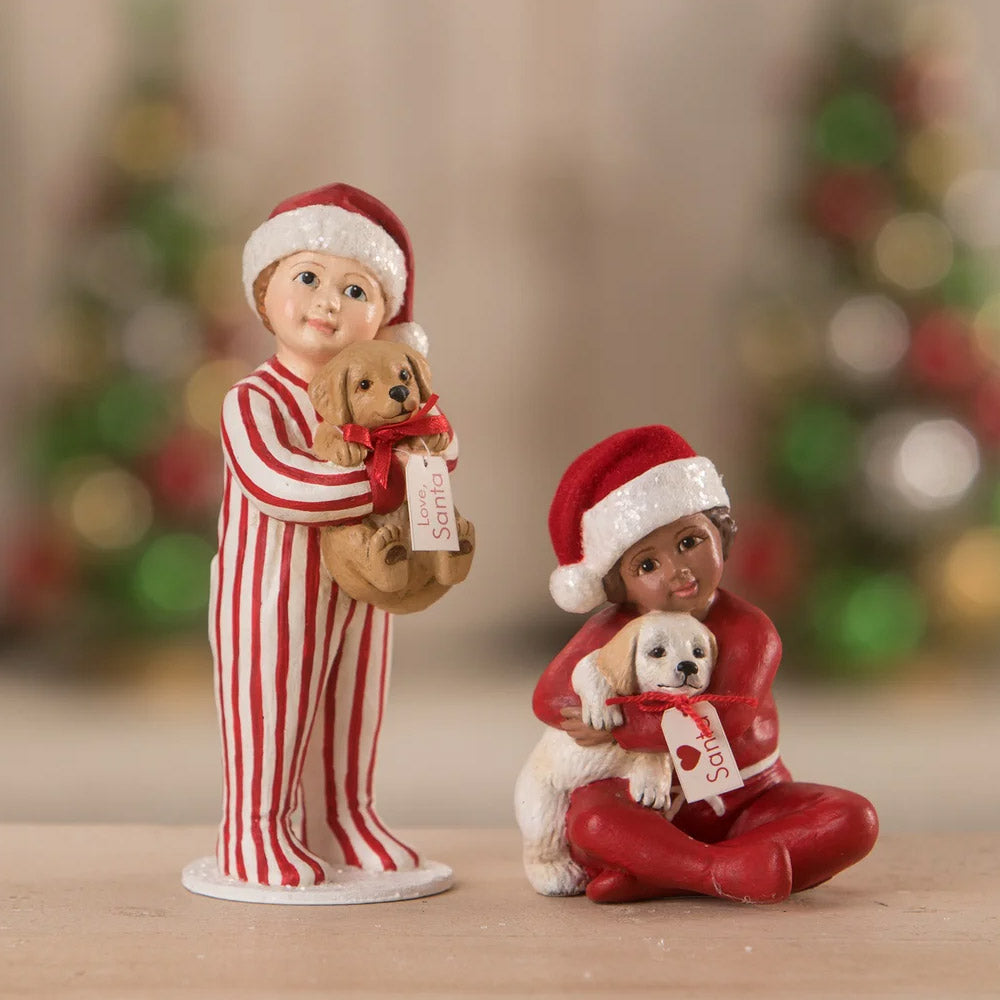 Landon's Christmas Puppy Surprise Figurine by Bethany Lowe set 2