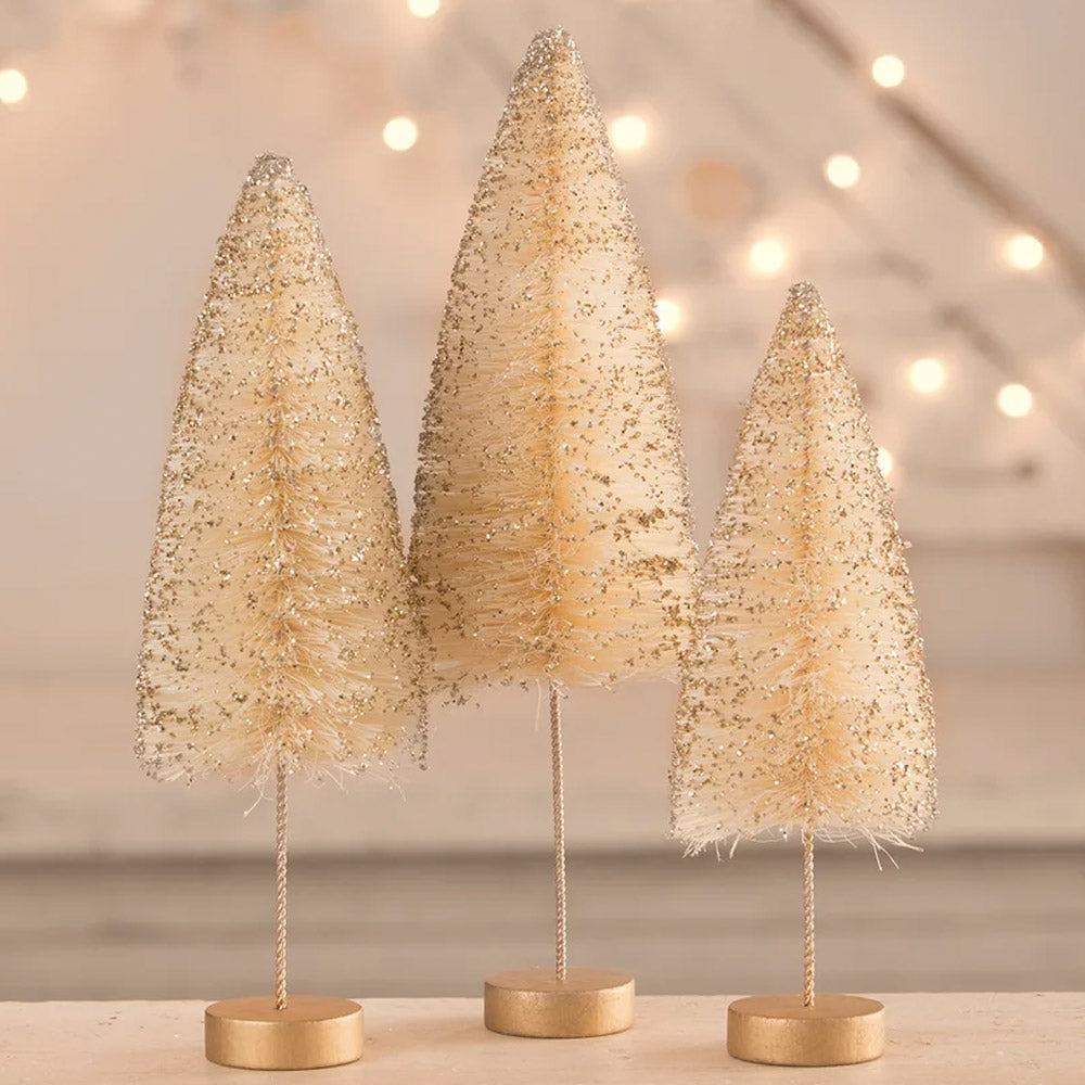 Opal Gold Glow Bottle Brush Trees by Bethany Lowe - Set of 3