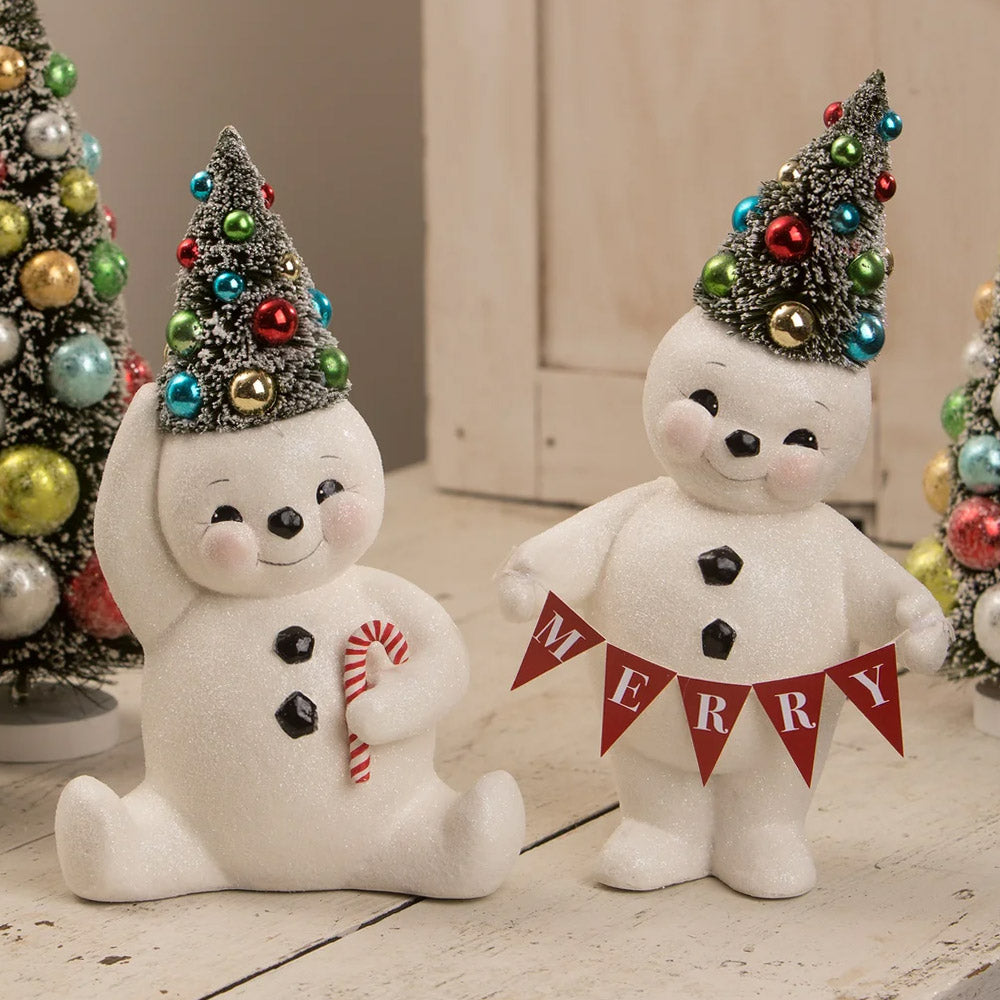 Retro Merry Snowman With Tree Medium Figurine by Bethany Lowe set