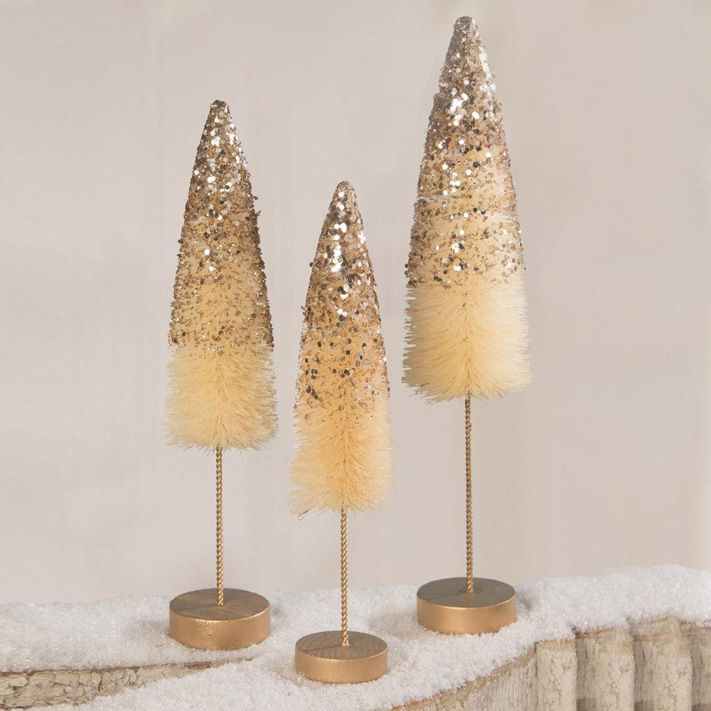 Peaceful Gold Glitter Bottle Brush Trees by Bethany Lowe Designs