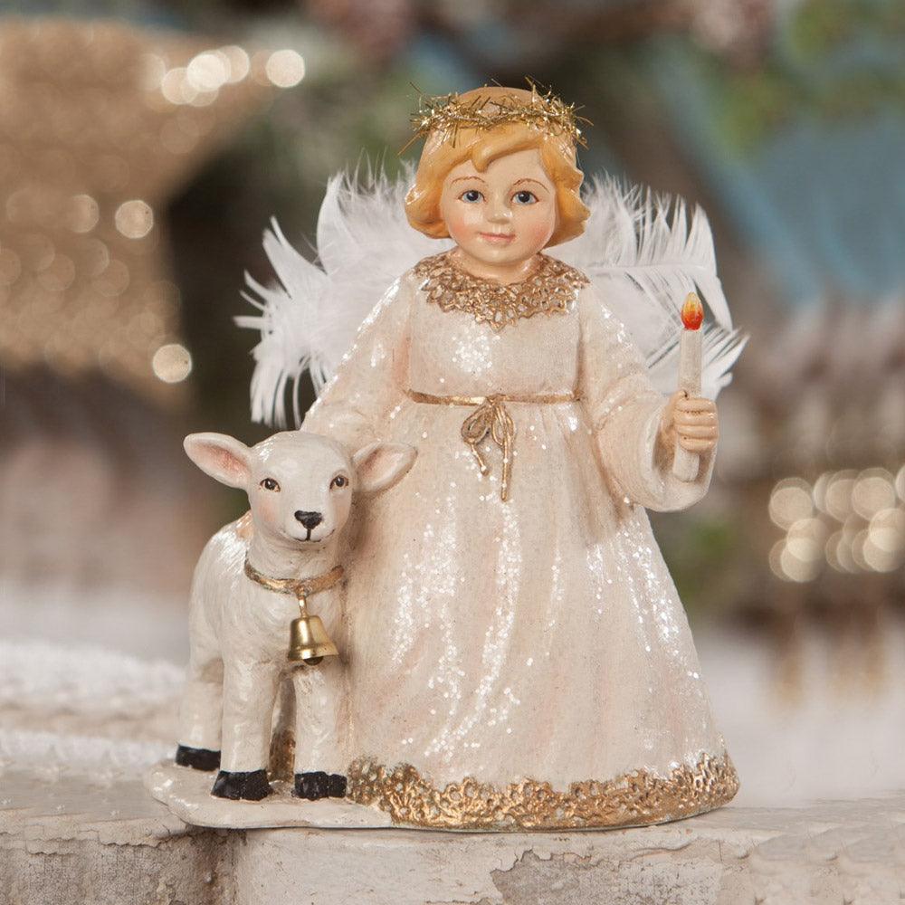 Rosalee Angel With Lamb Figurine by Bethany Lowe, Christmas Figurine