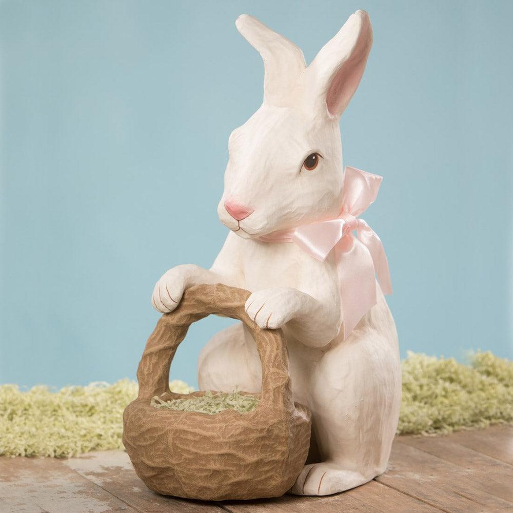 Easter Rabbit With Basket Large Paper Mache