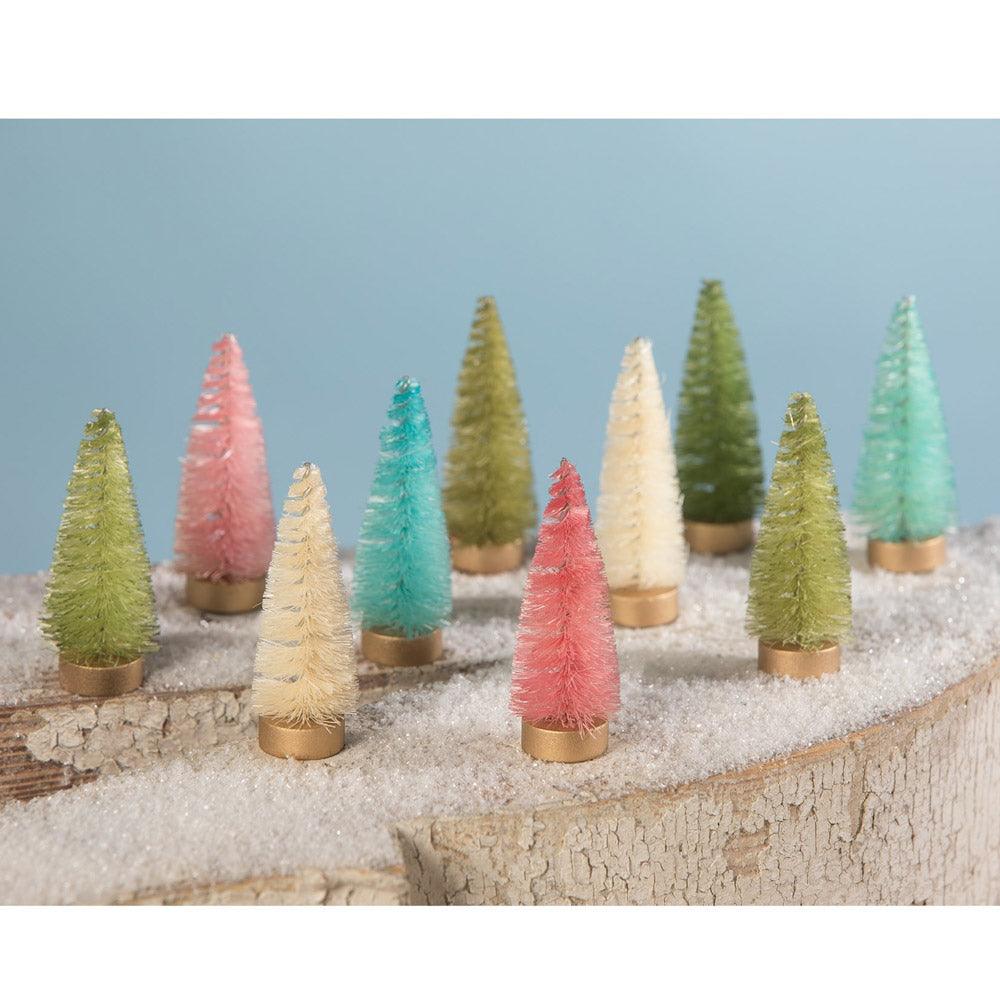 Pastel Bottle Brush Trees in Box - Set of 10
