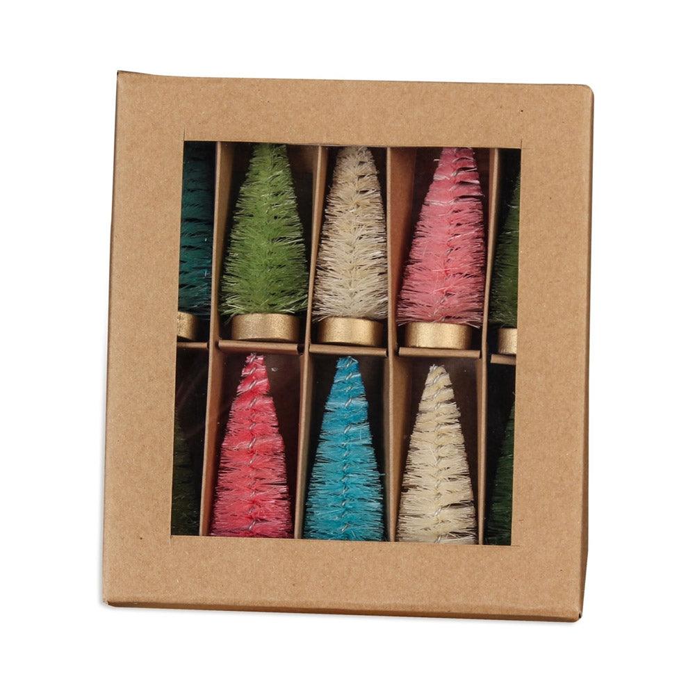 Pastel Bottle Brush Trees in Box - Set of 10