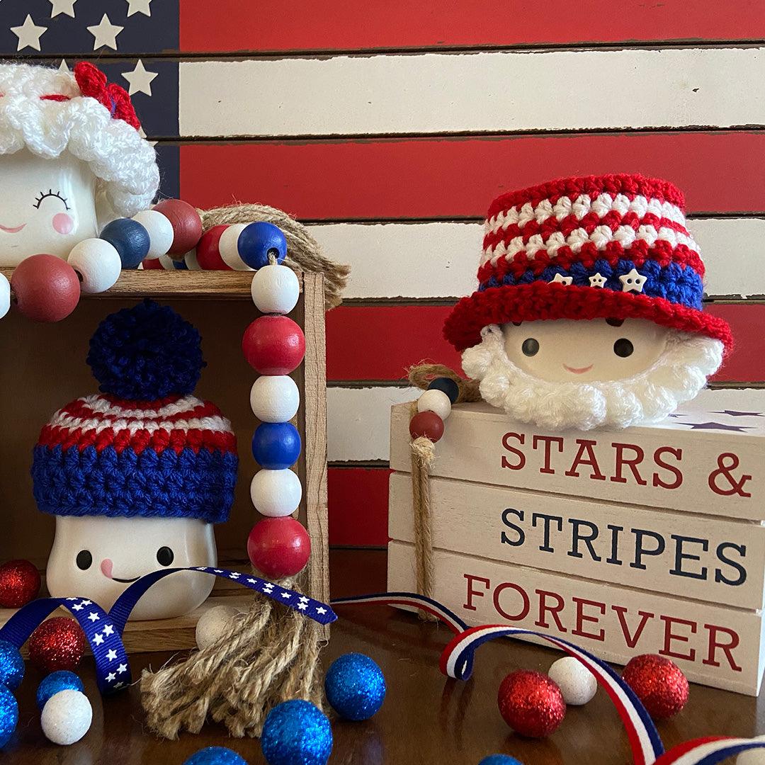 4th of July Crochet Marshmallow Mug Hat - 1 Hat - Marshmallow Mug Hat - Cuddle Decor