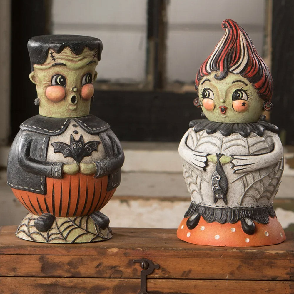 Bride Batty Spooks Jar Folk Art Figurine by Johanna Parker set