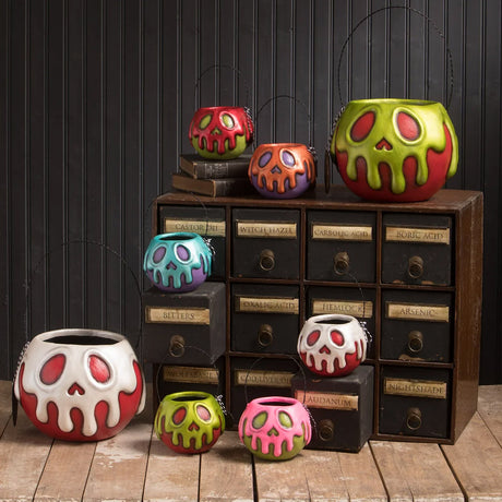 Small Red Apple With Green Poison Bucket Halloween by LeeAnn Kress set