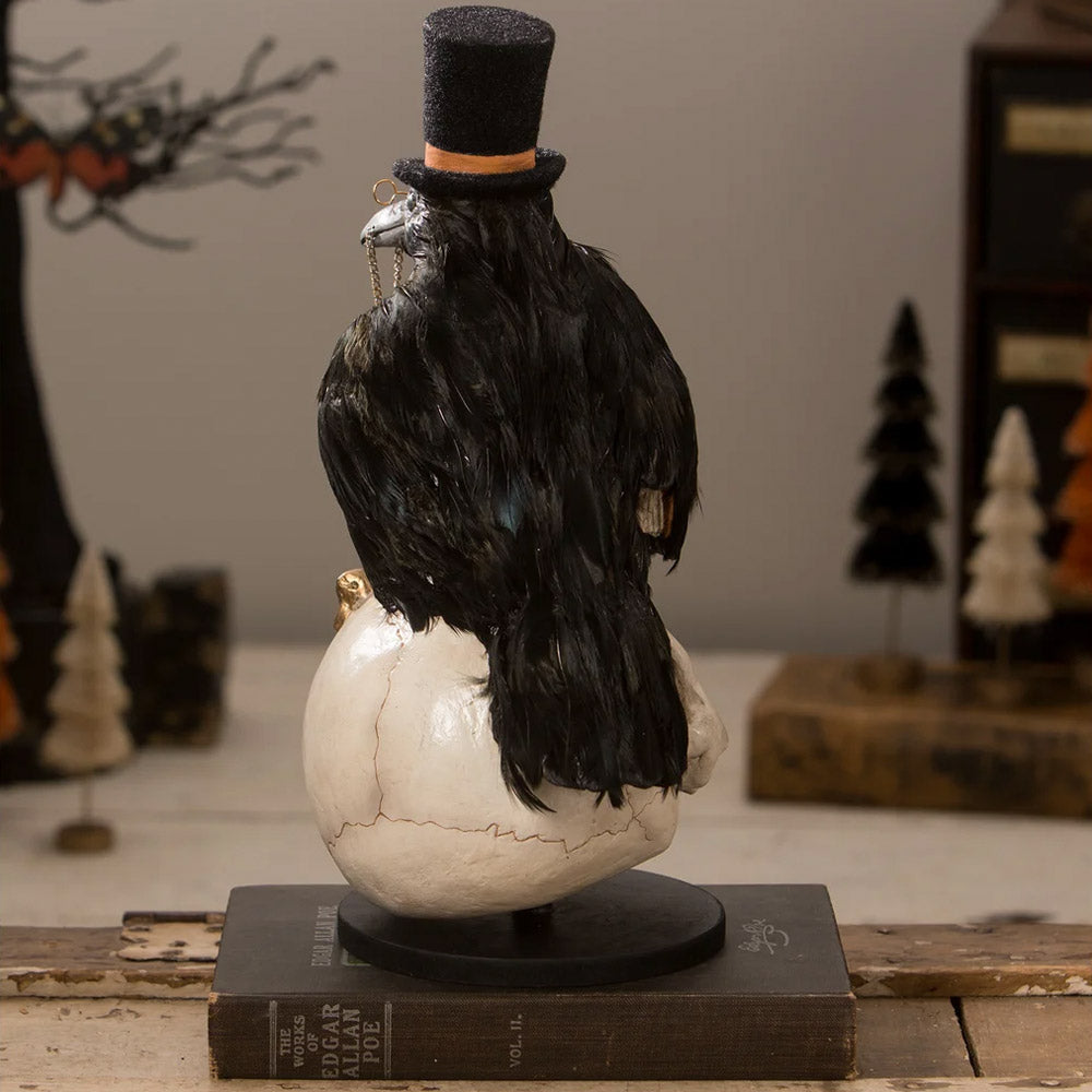 Midnight Crow On Skull Halloween Decoration by Bethany Lowe Designs back