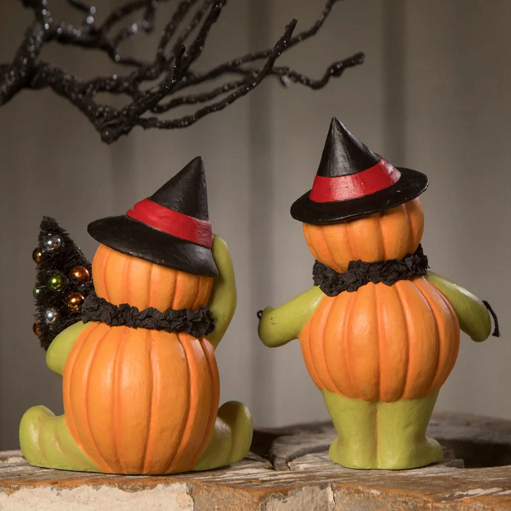 Seated Pumpkin Head Witch Halloween Figurine by Bethany Lowe set back