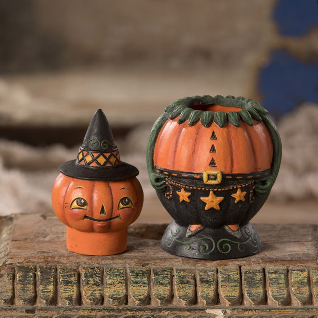 Pumpkin Pete Spooks Jar Folk Art Figurine by Johanna Parker front