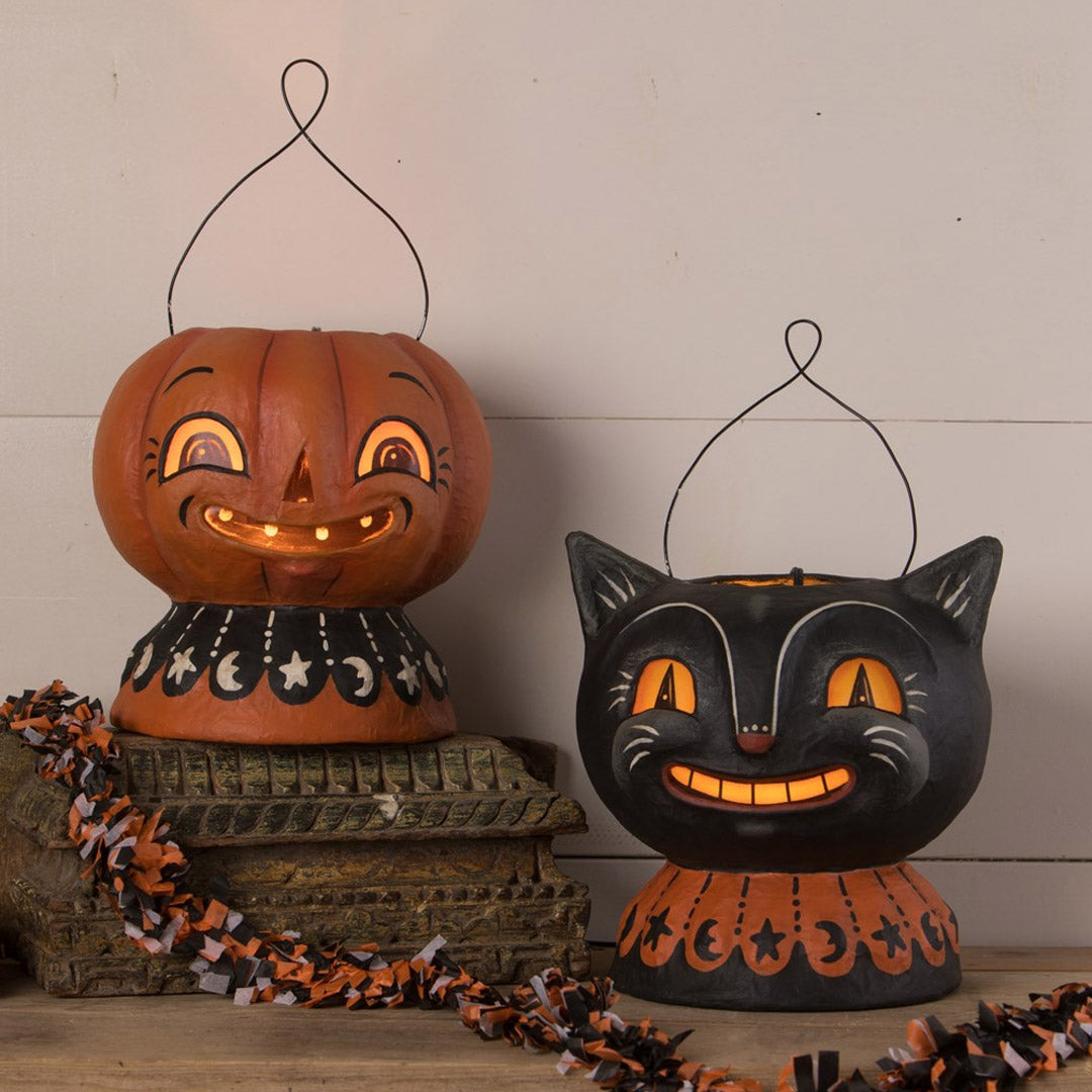 Magic Catty Jack Lantern Paper Mache by Johanna Parker set