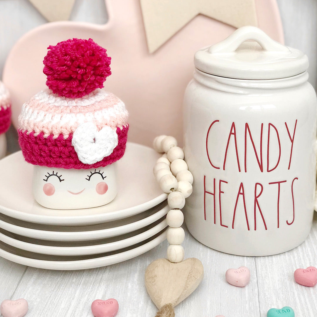Valentine's Day Crochet Marshmallow Mug Hat - 1 Hat