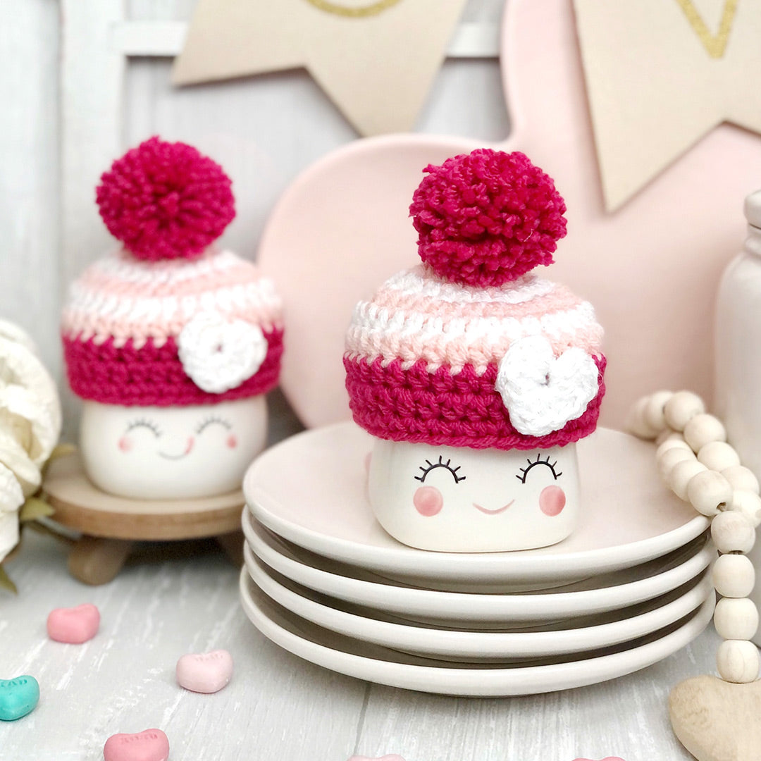 Valentine's Day Crochet Marshmallow Mug Hat - 1 Hat