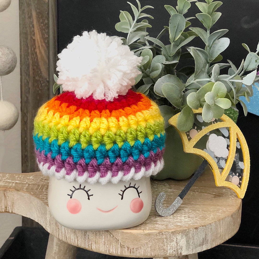 Rainbow Crochet Marshmallow Mug Hat - 1 Hat