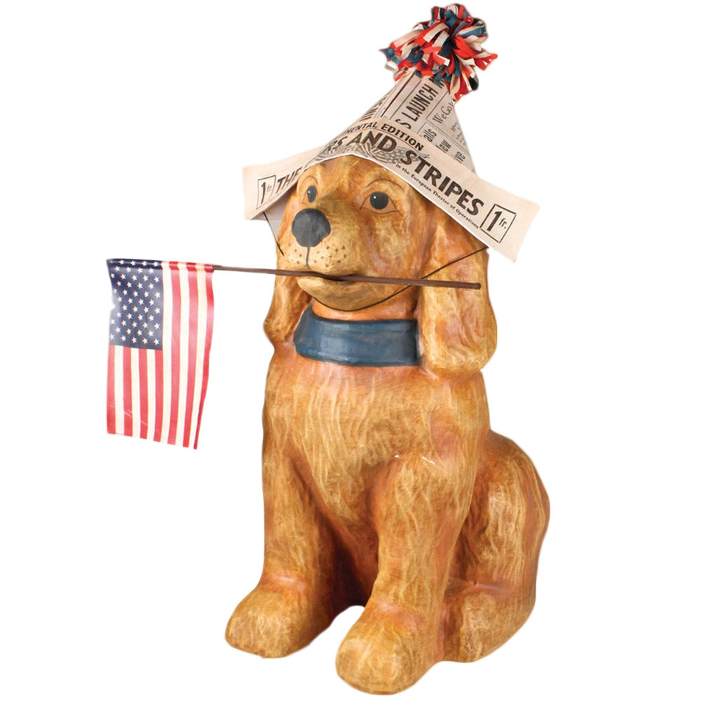Americana Patriotic Dog Large Paper Mache Figurine