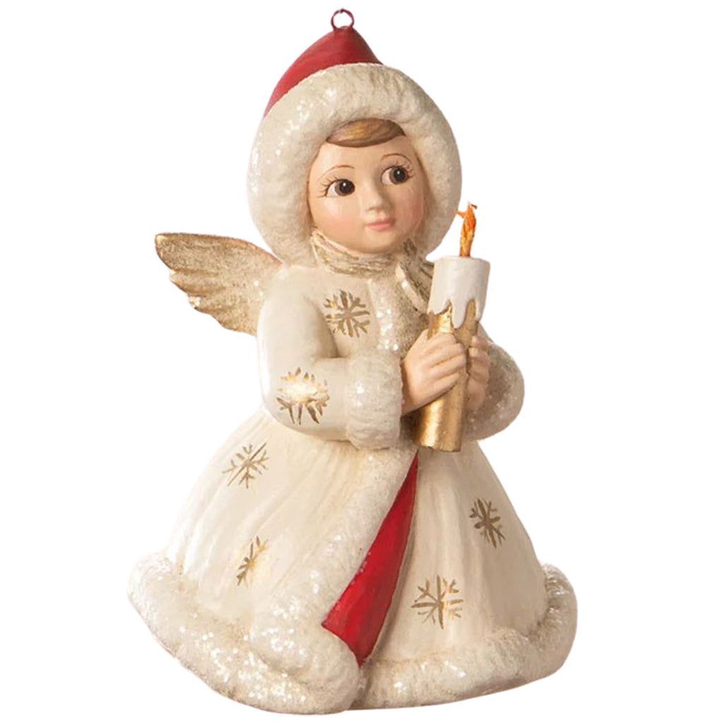 Bethany Lowe Angel Holding Candle Ornament front white
