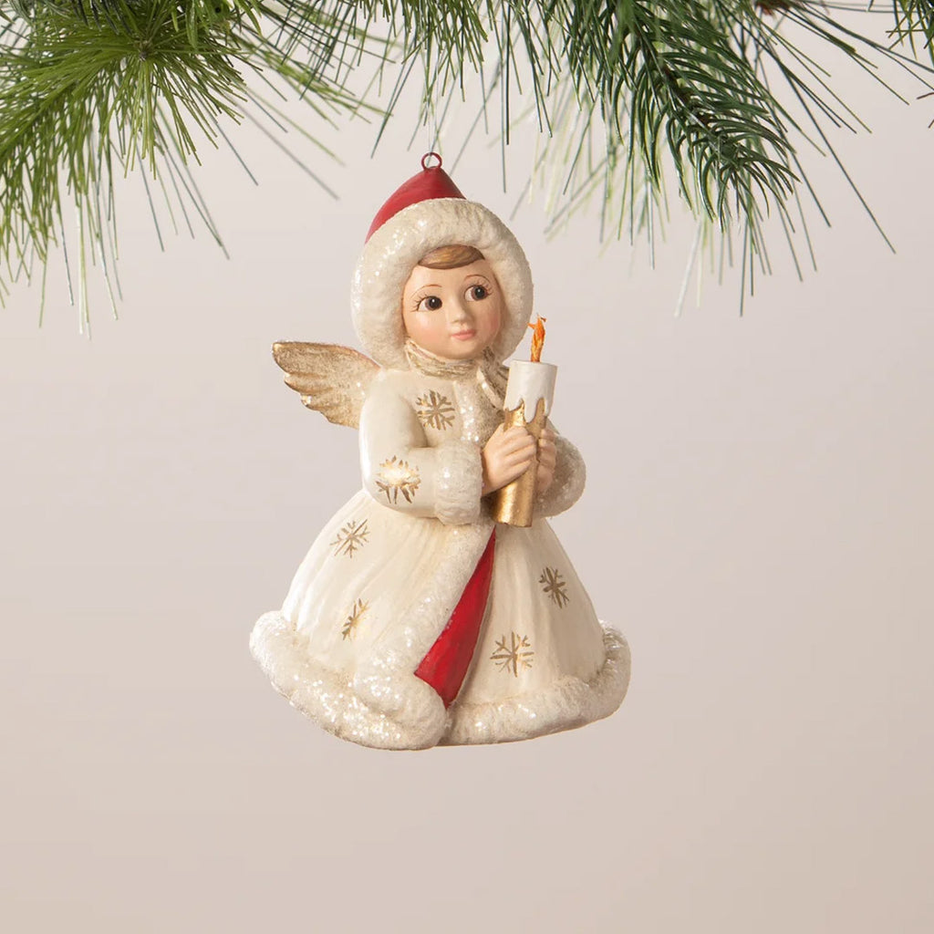 Bethany Lowe Angel Holding Candle Ornament front
