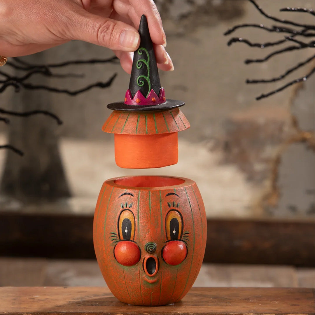 Johanna Parker Gourdy Orange-O-Ween front lifestyle opened