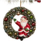 Bethany Lowe Kitschmas Santa in Wreath Ornament front