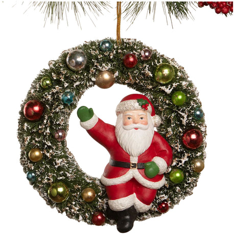 Bethany Lowe Kitschmas Santa in Wreath Ornament front