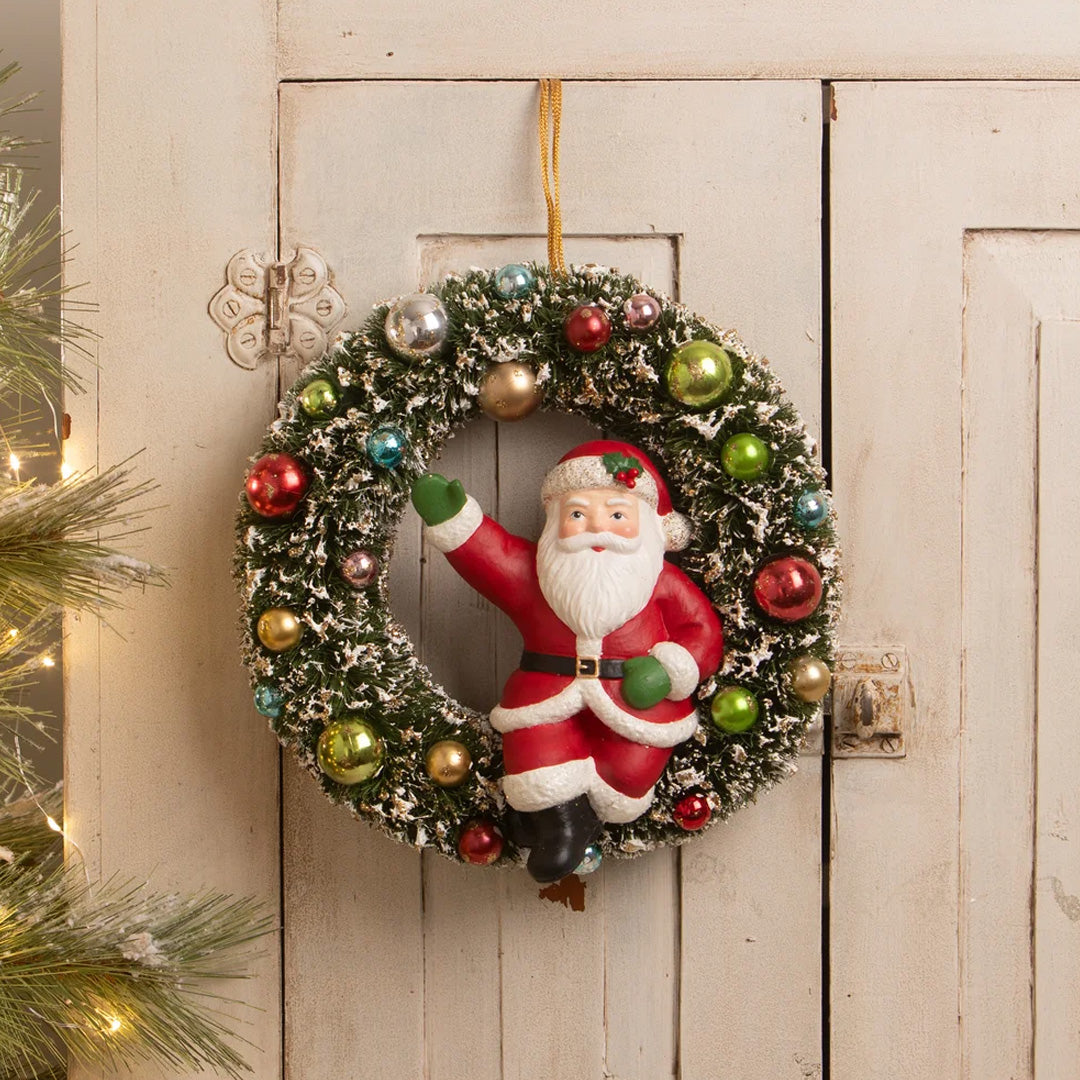 Bethany Lowe Kitschmas Santa in Wreath Ornament