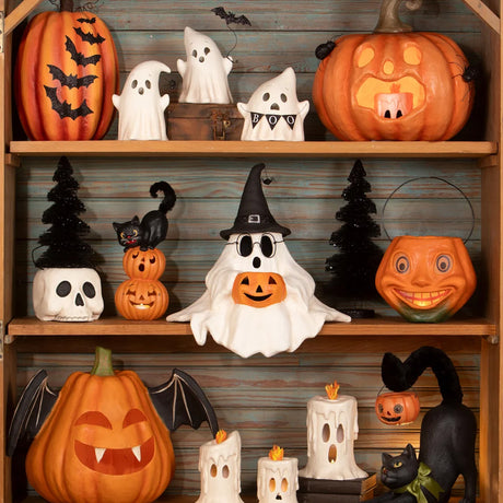 Bethany Lowe Luminary Boo with Bat front lifestyle lighted set 2