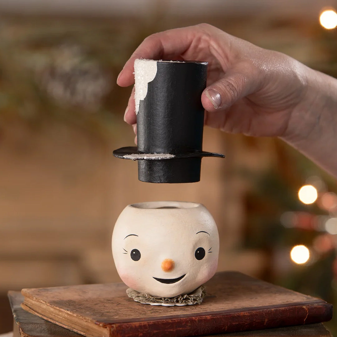 Cuddle Decor Bethany Lowe Mr. Snowman Container front lifestyle