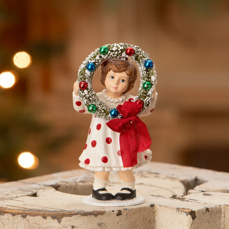 Cuddle Decor Bethany Lowe Noelle with Wreath front lifestyle
