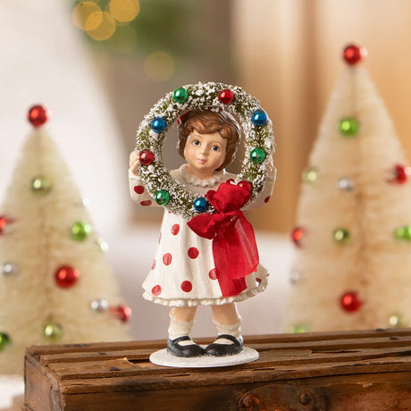 Cuddle Decor Bethany Lowe Noelle with Wreath front lifestyle