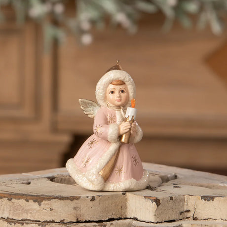 Bethany Lowe Pastel Angel Holding Candle Ornament front lifestyle