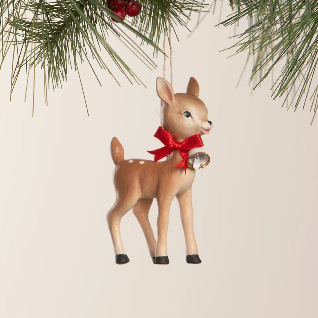Bethany Lowe Retro Ruby Reindeer Ornament front lifestyle