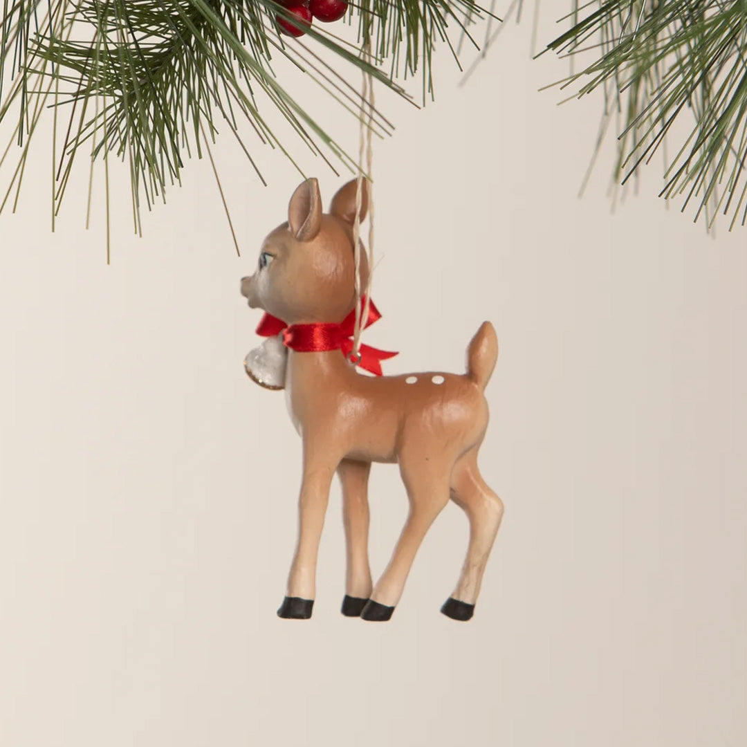 Bethany Lowe Retro Ruby Reindeer Ornament back lifestyle
