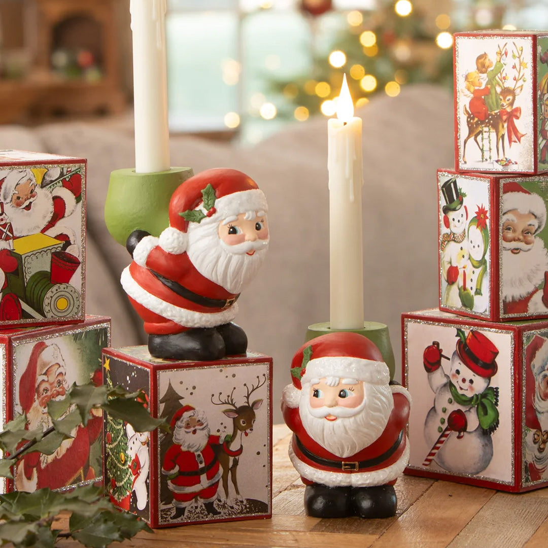 Bethany Lowe Retro Santa Candle Holder set