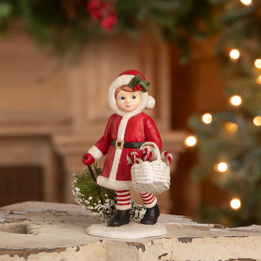 Bethany Lowe Santa Girl Pulling Tree front lifestyle