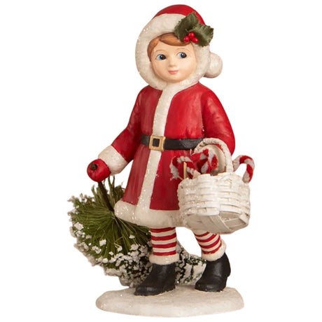 Bethany Lowe Santa Girl Pulling Tree front