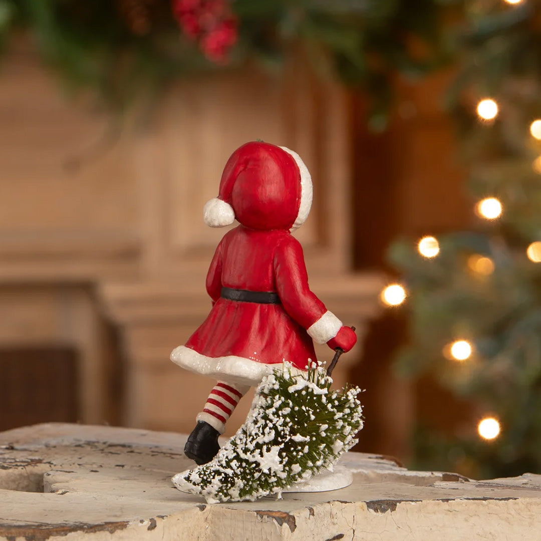 Bethany Lowe Santa Girl Pulling Tree back lifestyle