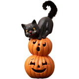 Bethany Lowe Small Pumpkin Stack Black Cat front