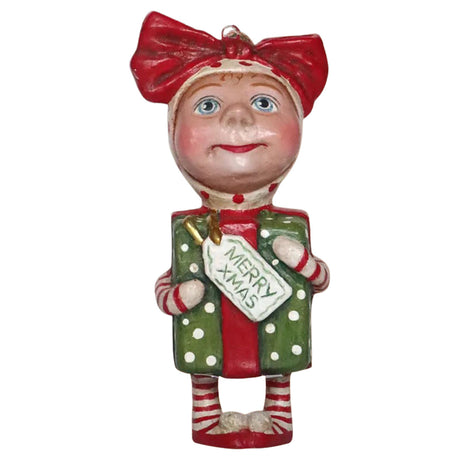 Debra Schoch for Bethany Lowe Surprise Package Girl Ornament front