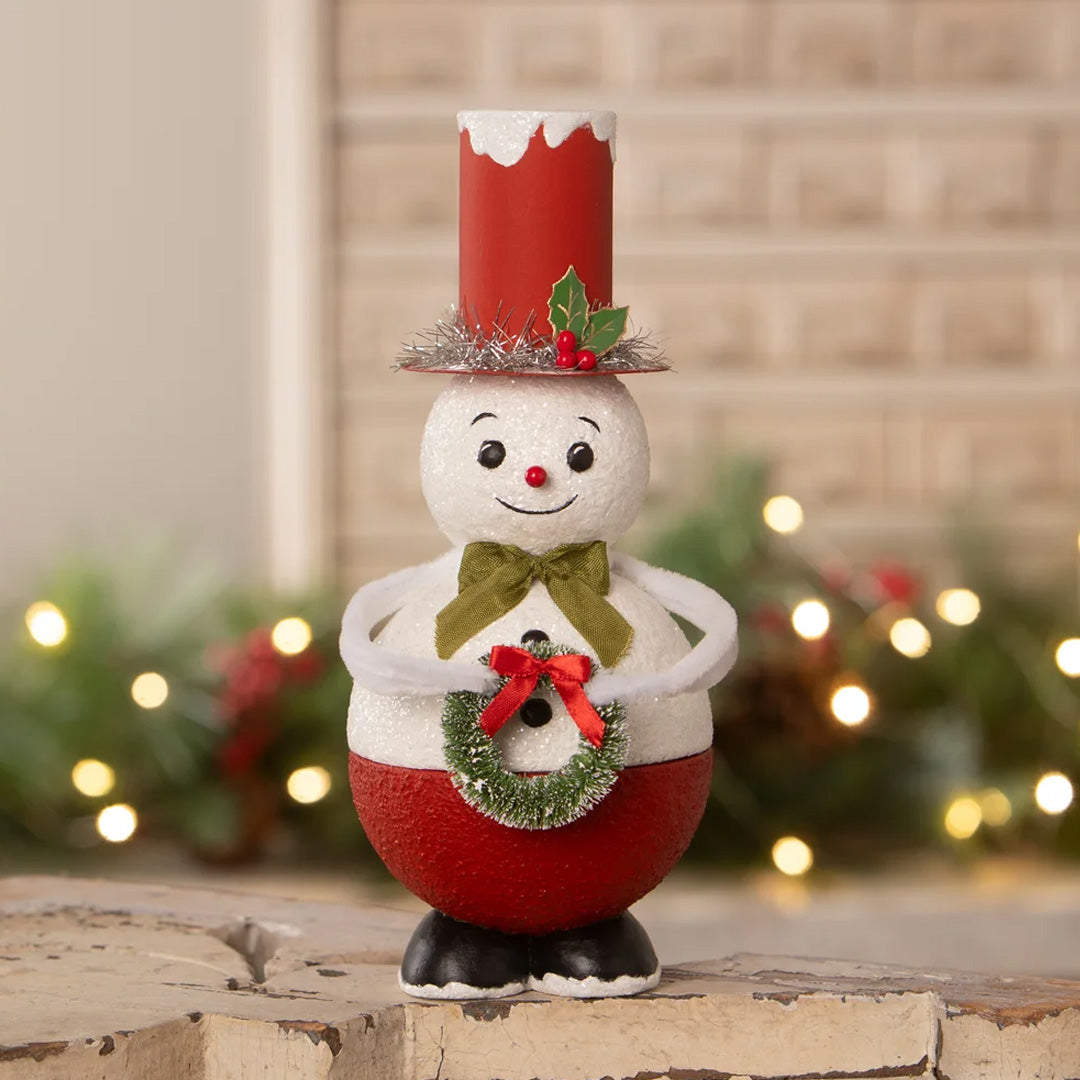 Bethany Lowe Top Hat Snowman Container front lifestyle