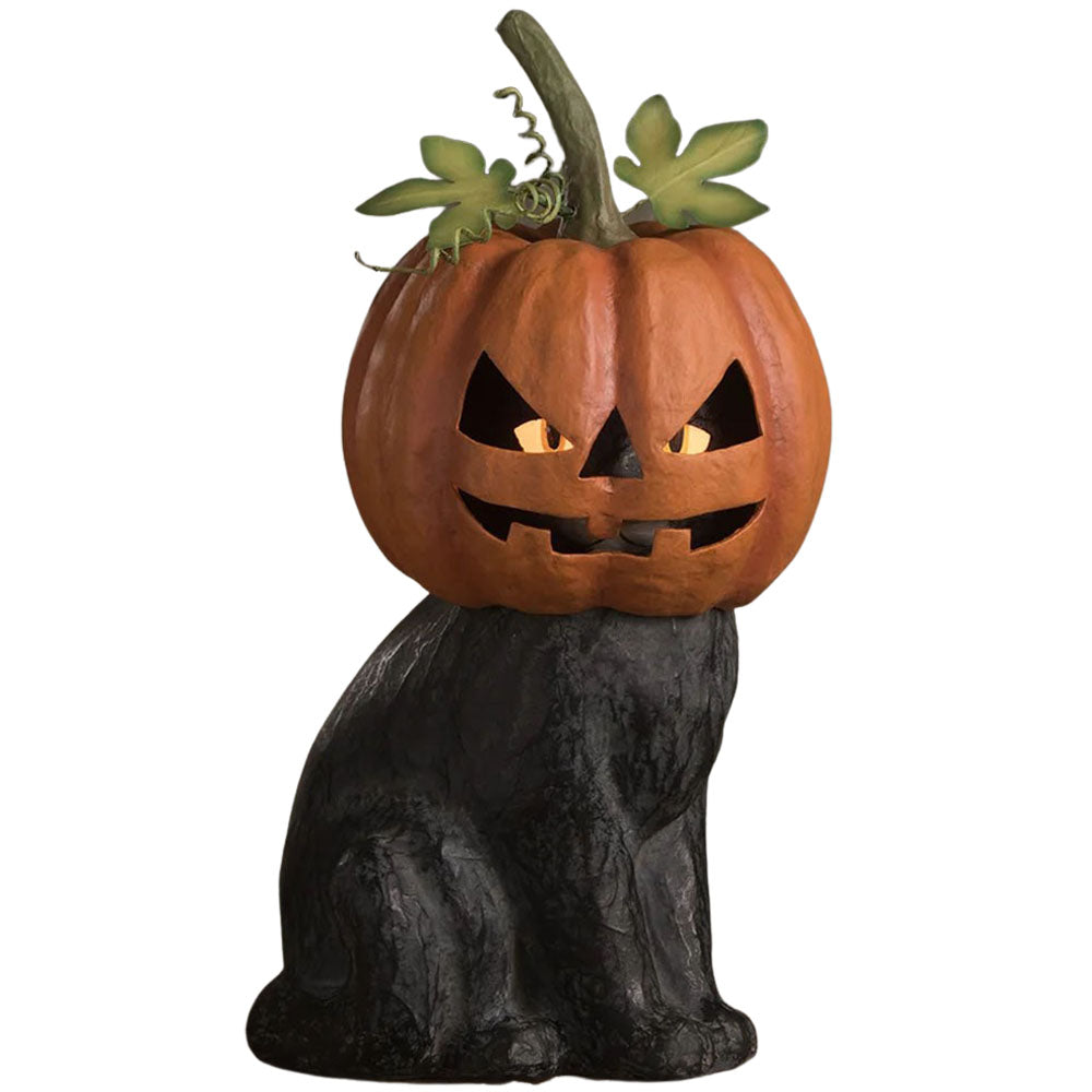 Black Cat Jack O'Lantern Halloween Figurine by Bethany Lowe Designs front