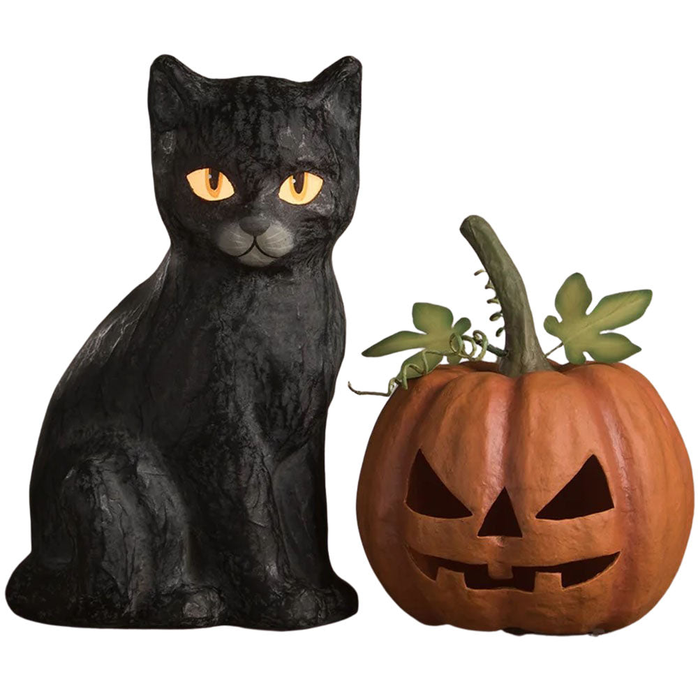 Black Cat Jack O'Lantern Halloween Figurine by Bethany Lowe Designs front