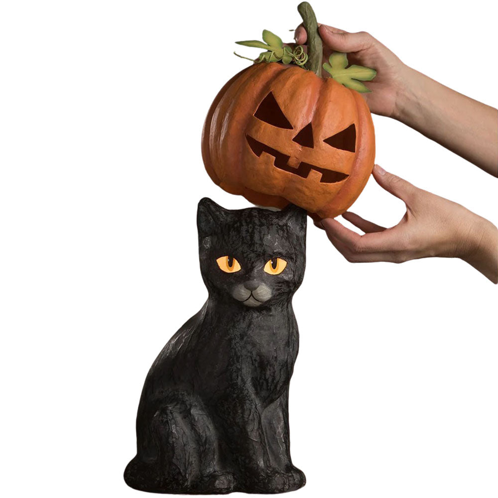 Black Cat Jack O'Lantern Halloween Figurine by Bethany Lowe Designs opened